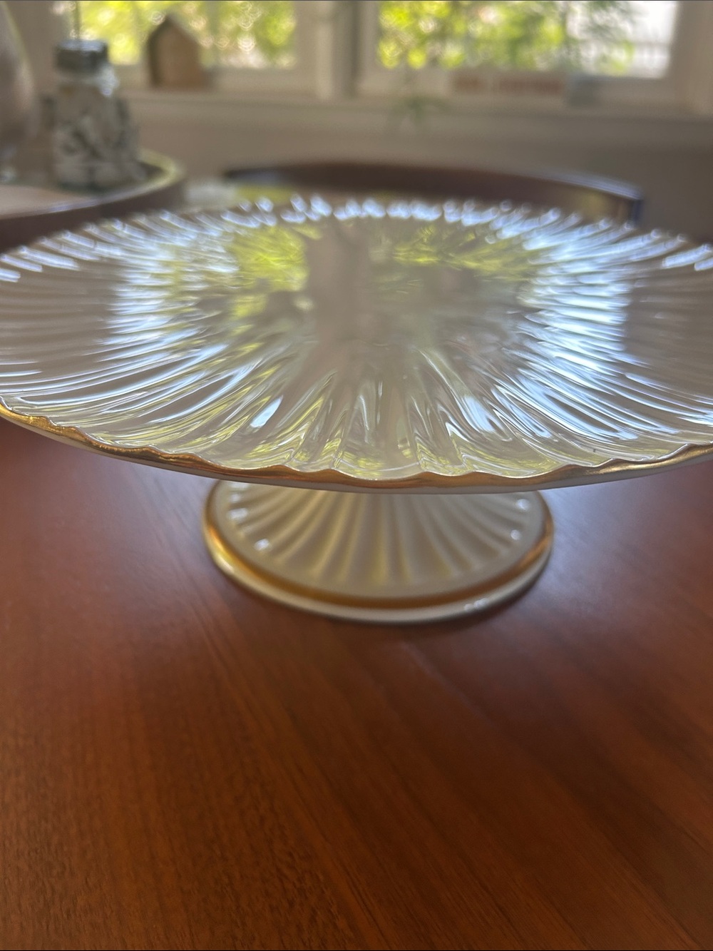 Lenox White Ceramic Pedestal Cake Stand with Gold Trim